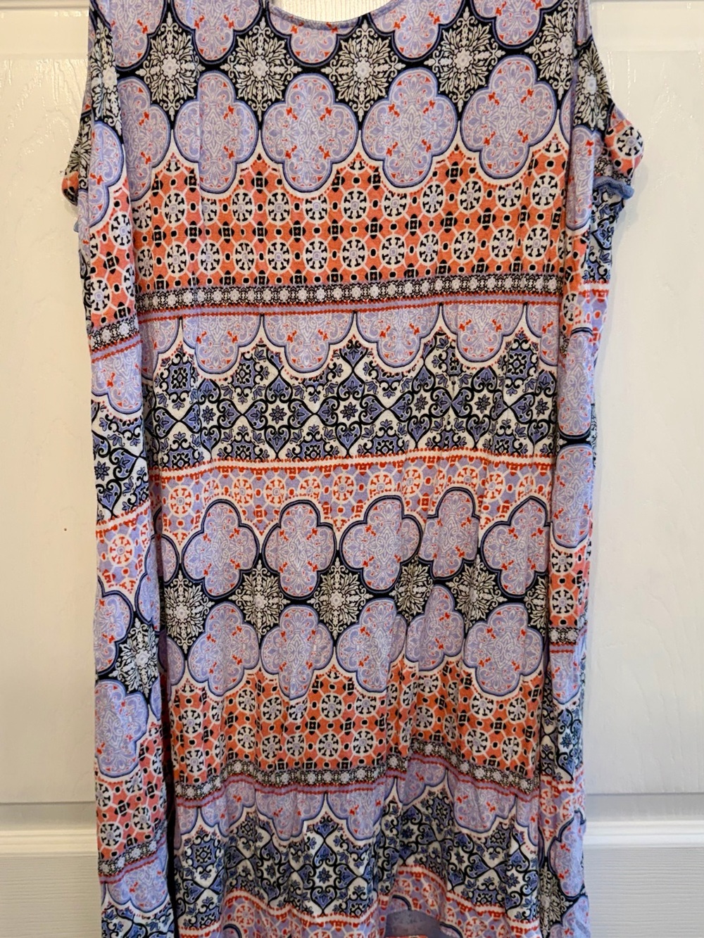Sleeveless Printed Midi Nightgown in Coral & Navy - Lightweight Summer Gown